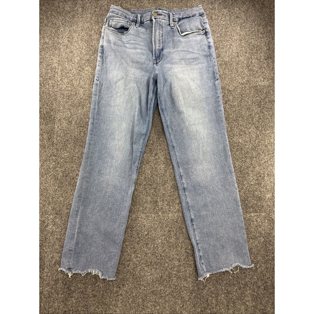 Good American Good Legs Straight Jeans Womens 10/30 Light Wash Raw Hem Stretch